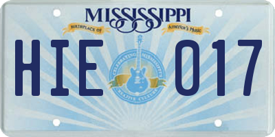 MS license plate HIE017