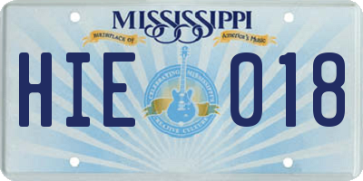 MS license plate HIE018