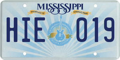 MS license plate HIE019