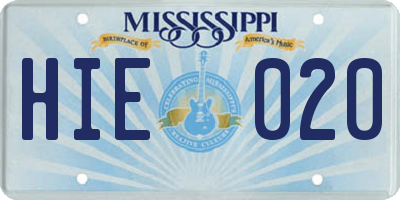 MS license plate HIE020