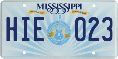 MS license plate HIE023
