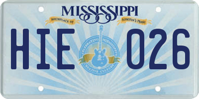 MS license plate HIE026
