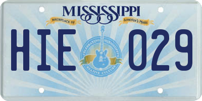 MS license plate HIE029
