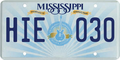 MS license plate HIE030