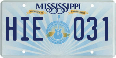 MS license plate HIE031