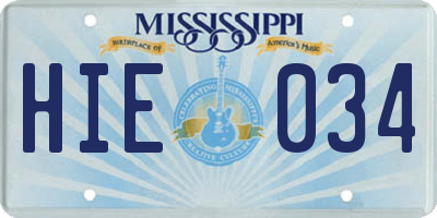 MS license plate HIE034