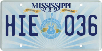 MS license plate HIE036