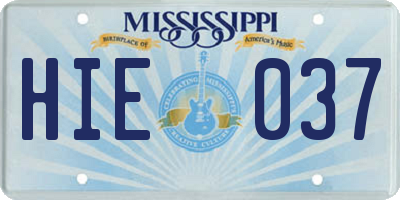 MS license plate HIE037