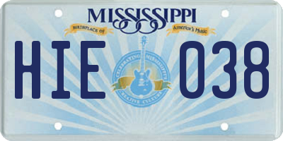 MS license plate HIE038