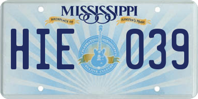 MS license plate HIE039