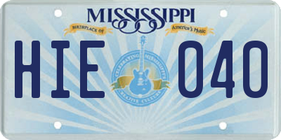 MS license plate HIE040