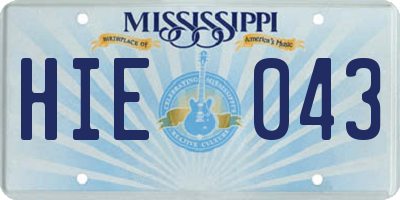 MS license plate HIE043