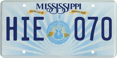 MS license plate HIE070