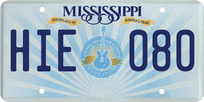MS license plate HIE080