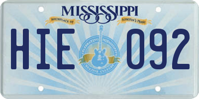 MS license plate HIE092