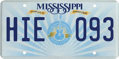 MS license plate HIE093
