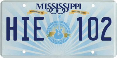 MS license plate HIE102