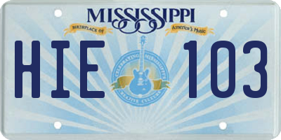 MS license plate HIE103