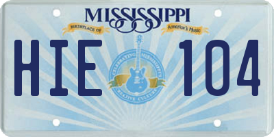 MS license plate HIE104