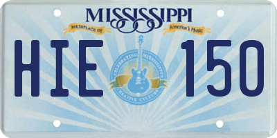 MS license plate HIE150