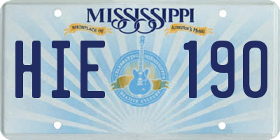 MS license plate HIE190