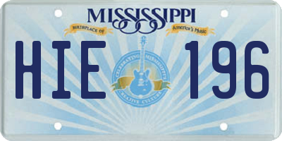 MS license plate HIE196