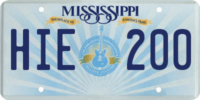 MS license plate HIE200