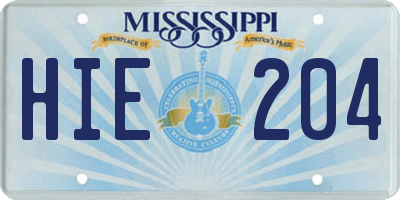 MS license plate HIE204