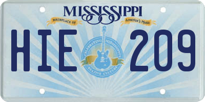 MS license plate HIE209