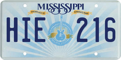 MS license plate HIE216