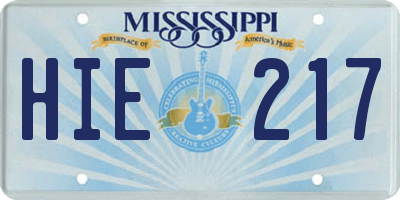 MS license plate HIE217