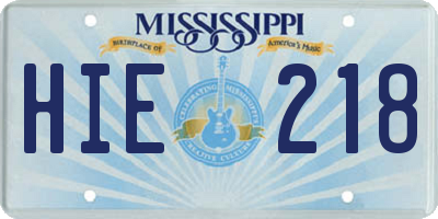 MS license plate HIE218