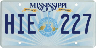 MS license plate HIE227