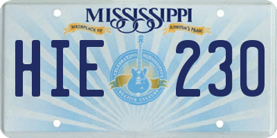 MS license plate HIE230