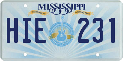 MS license plate HIE231
