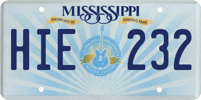 MS license plate HIE232