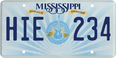 MS license plate HIE234
