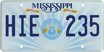 MS license plate HIE235