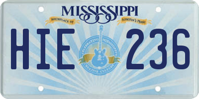 MS license plate HIE236