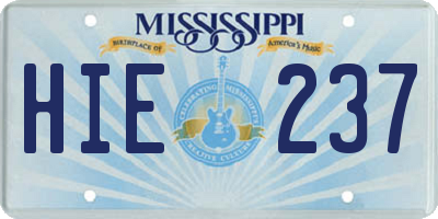 MS license plate HIE237
