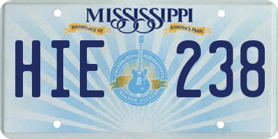 MS license plate HIE238