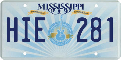 MS license plate HIE281