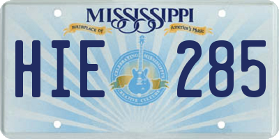 MS license plate HIE285