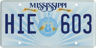 MS license plate HIE603
