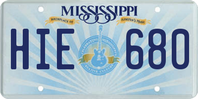 MS license plate HIE680