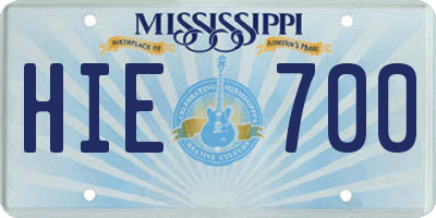 MS license plate HIE700