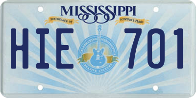 MS license plate HIE701