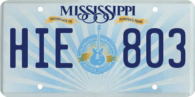 MS license plate HIE803