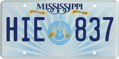 MS license plate HIE837