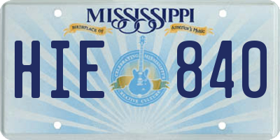 MS license plate HIE840